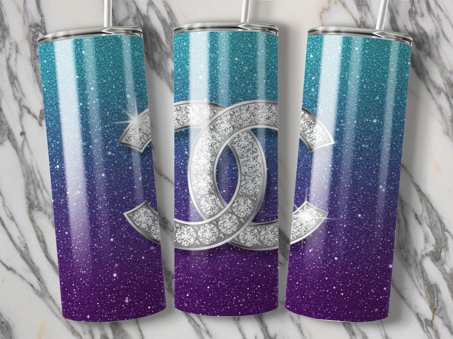 Interlocking Circles and Sparkling Gradient Design Tumbler