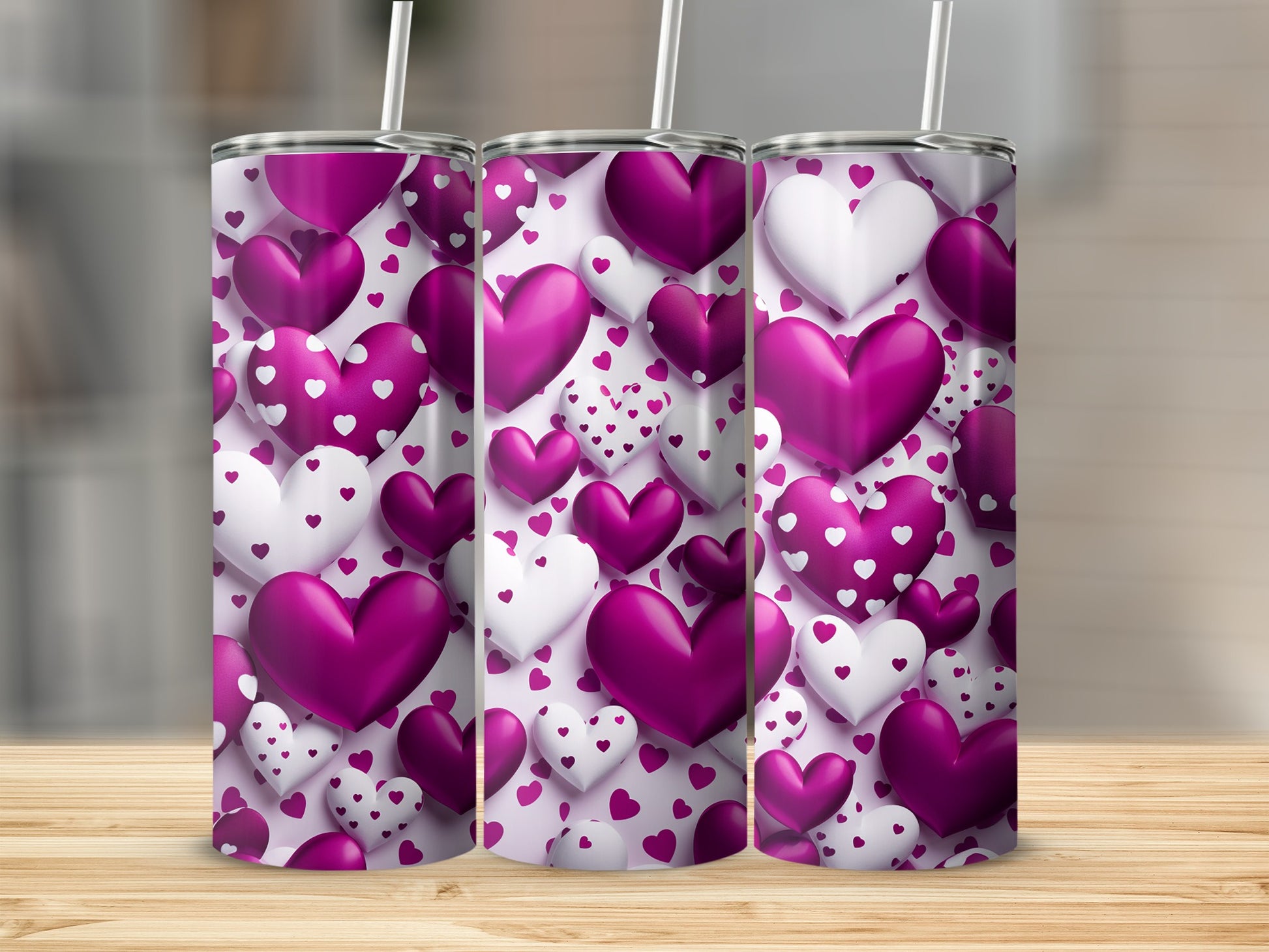 Purple and White Heart Patterned Tumbler Cup