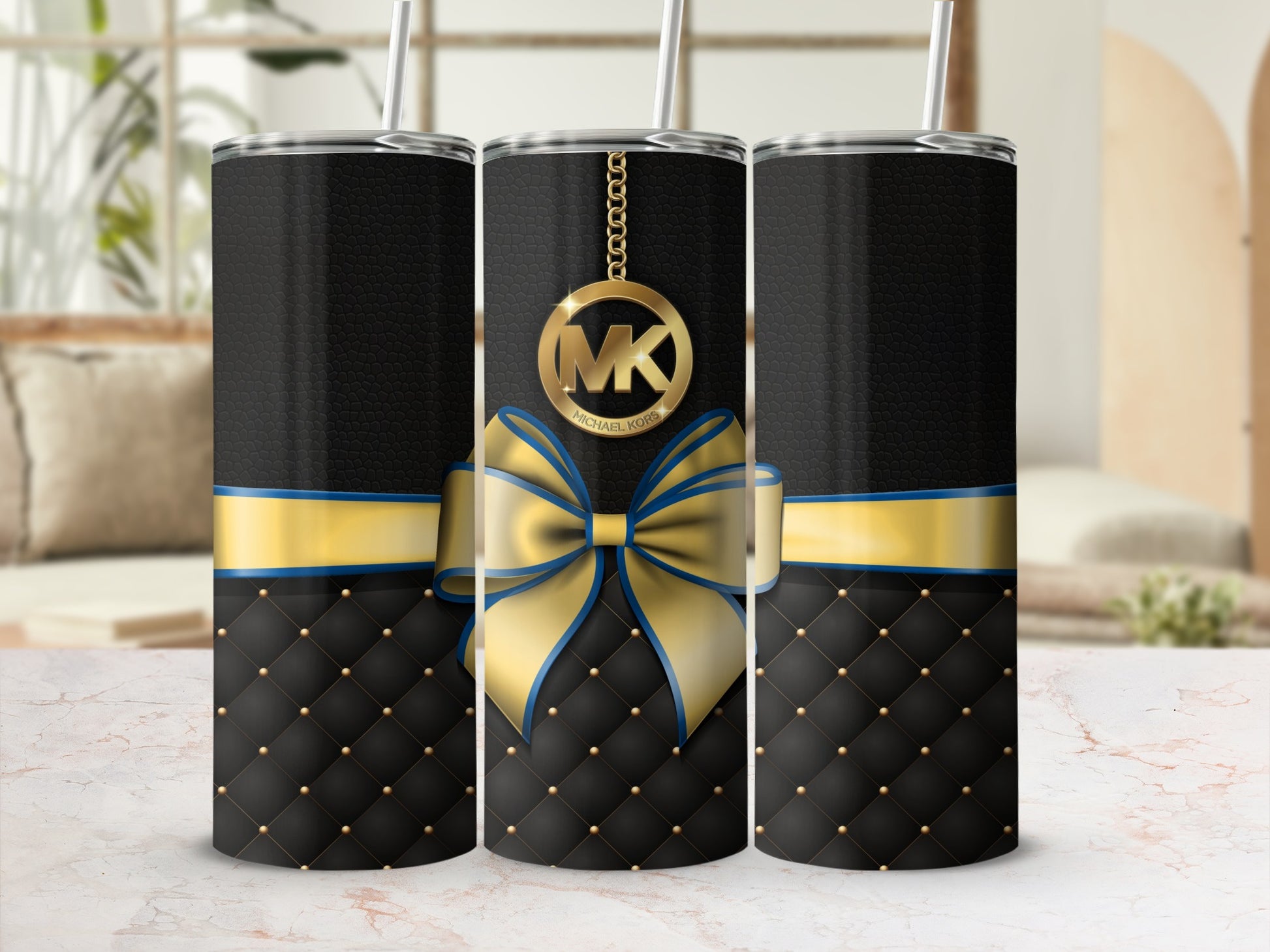 Luxurious Black and Gold Tumbler with Elegant Bow Design