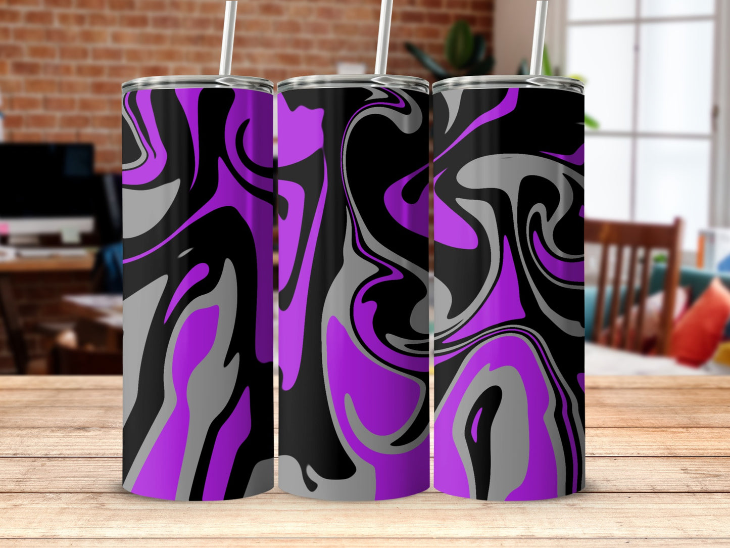 Swirl Pattern Purple and Black Insulated Tumbler