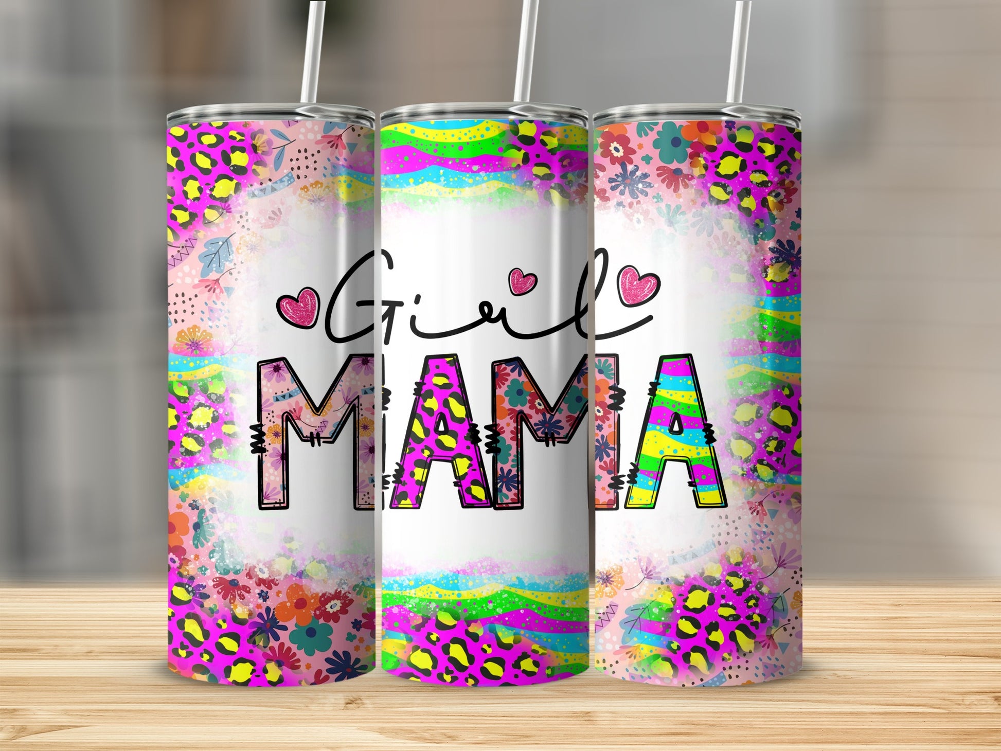 Colorful 'Girl Mama' Floral Leopard Design Tumbler