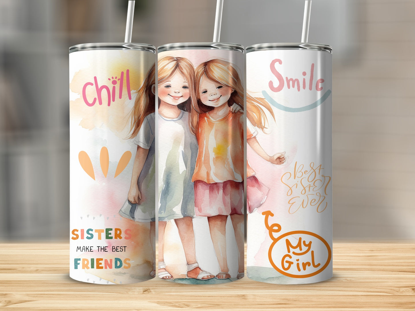 Adorable Tumbler with Sisters and Best Friends Design