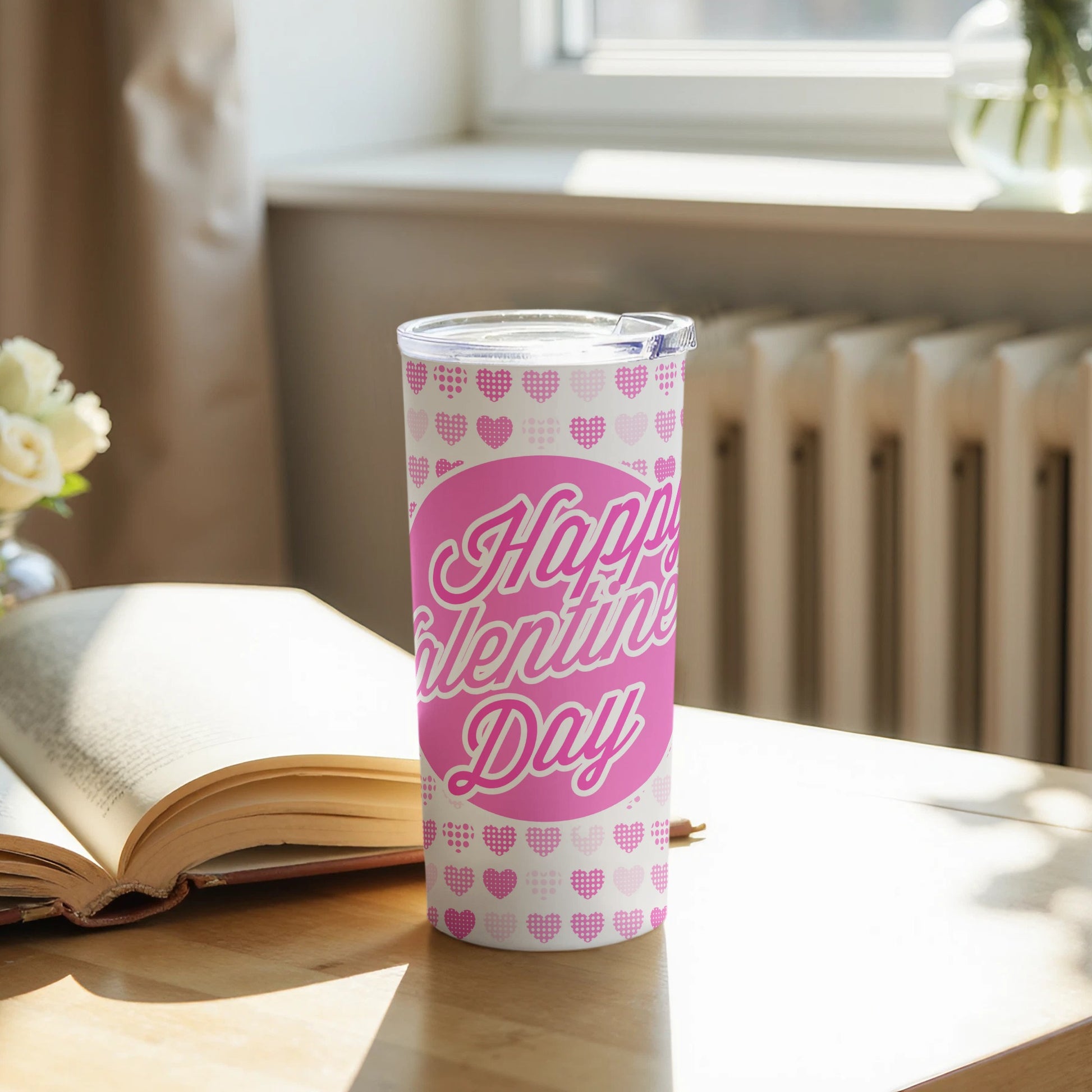 Happy Valentine's Day Pink Hearts Design Tumbler