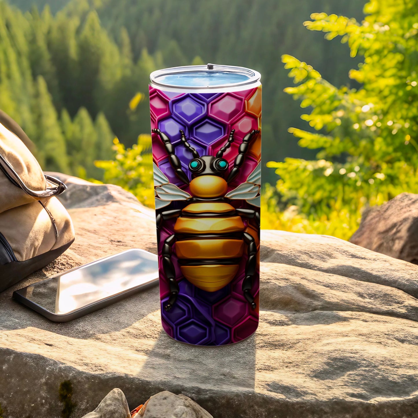 Vibrant Honeycomb Bee Design Travel Tumbler product type

bee, honeycomb, tumbler, drinkware, beverage, colorful, hexagonal, nature, insect, unique, art, travel, outdoor, gift, summer, spring, insulated, honey, queenbee, pollinator