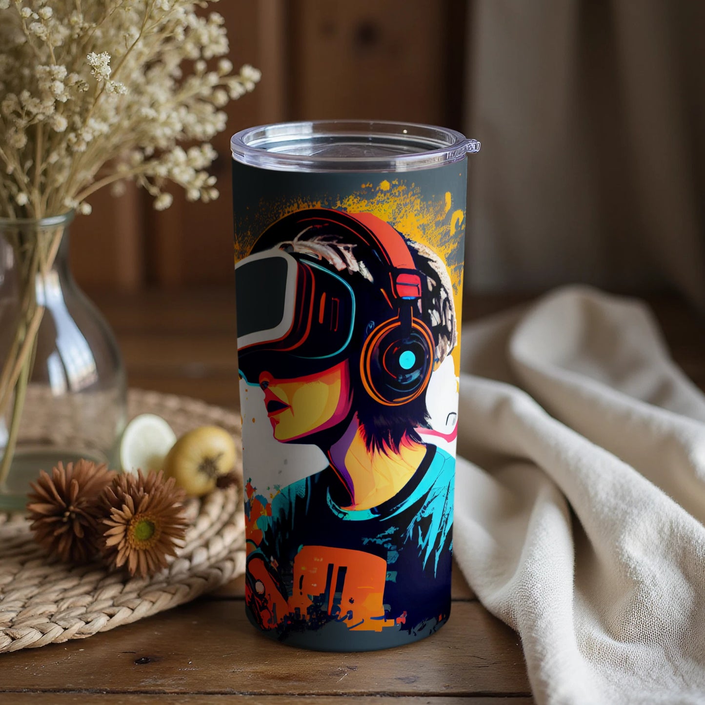 Vibrant Cyber Gamer Tumbler with Modern Art Design