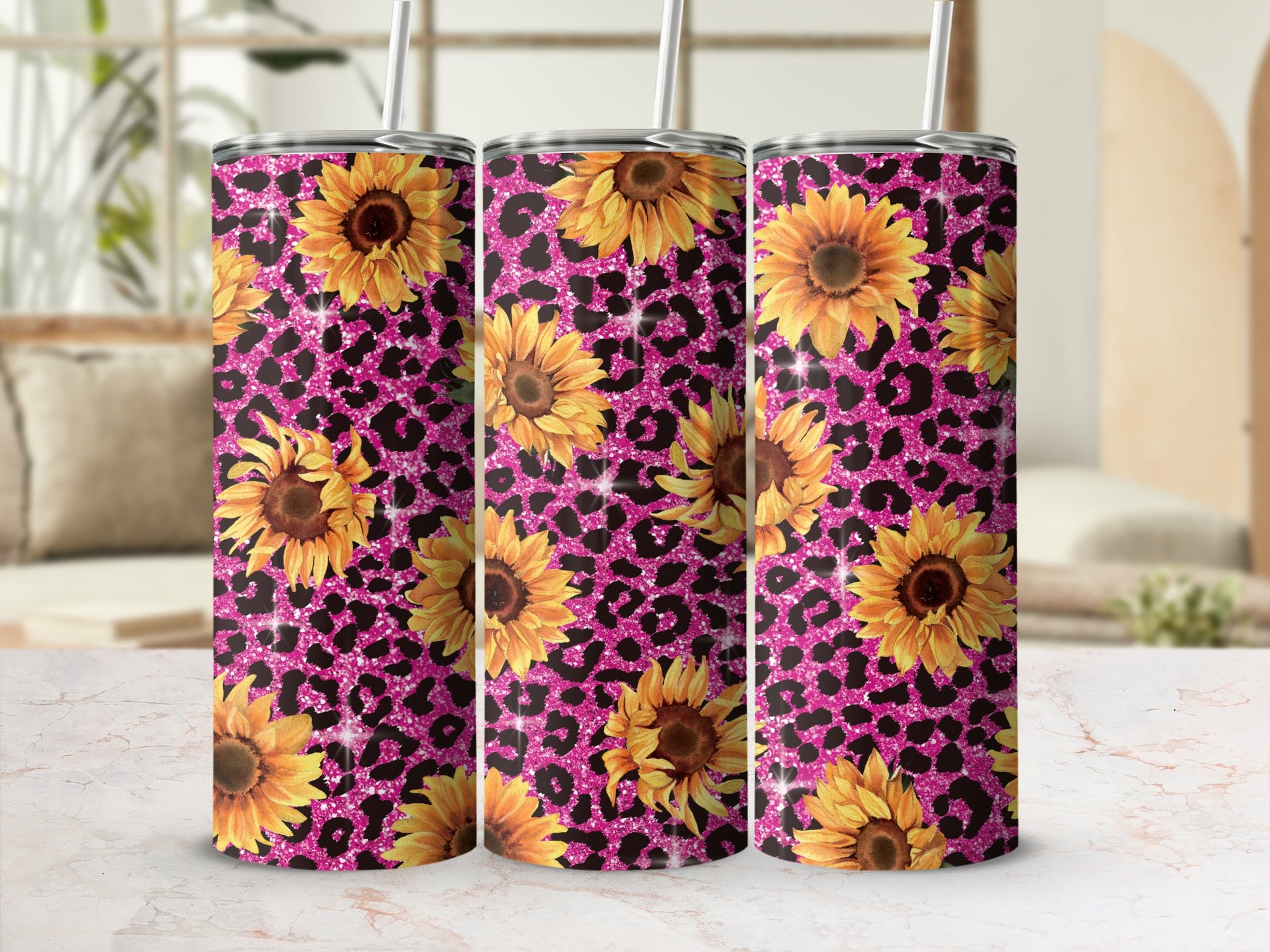 Glam Pink Glitter Leopard Sunflowers Drinking Tumbler product type