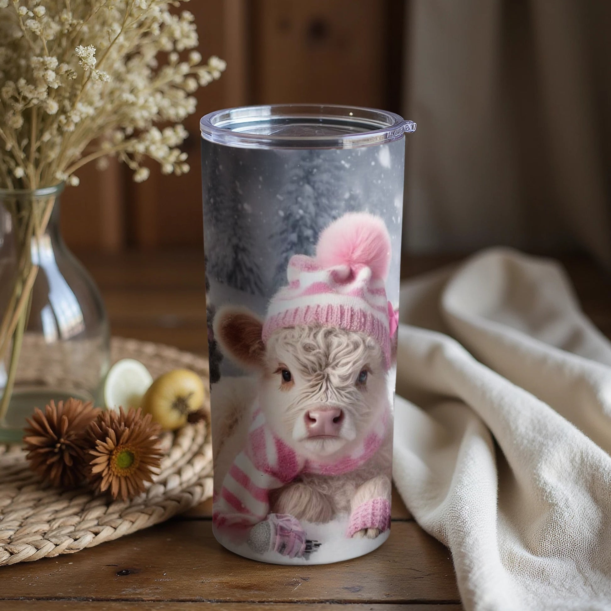 Adorable Cow in Winter Outfit Insulated Drink Tumbler