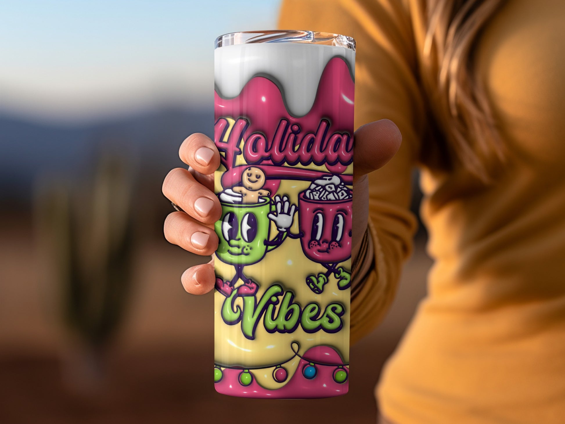 Holiday Vibes Tumblers With Festive Cartoon Characters