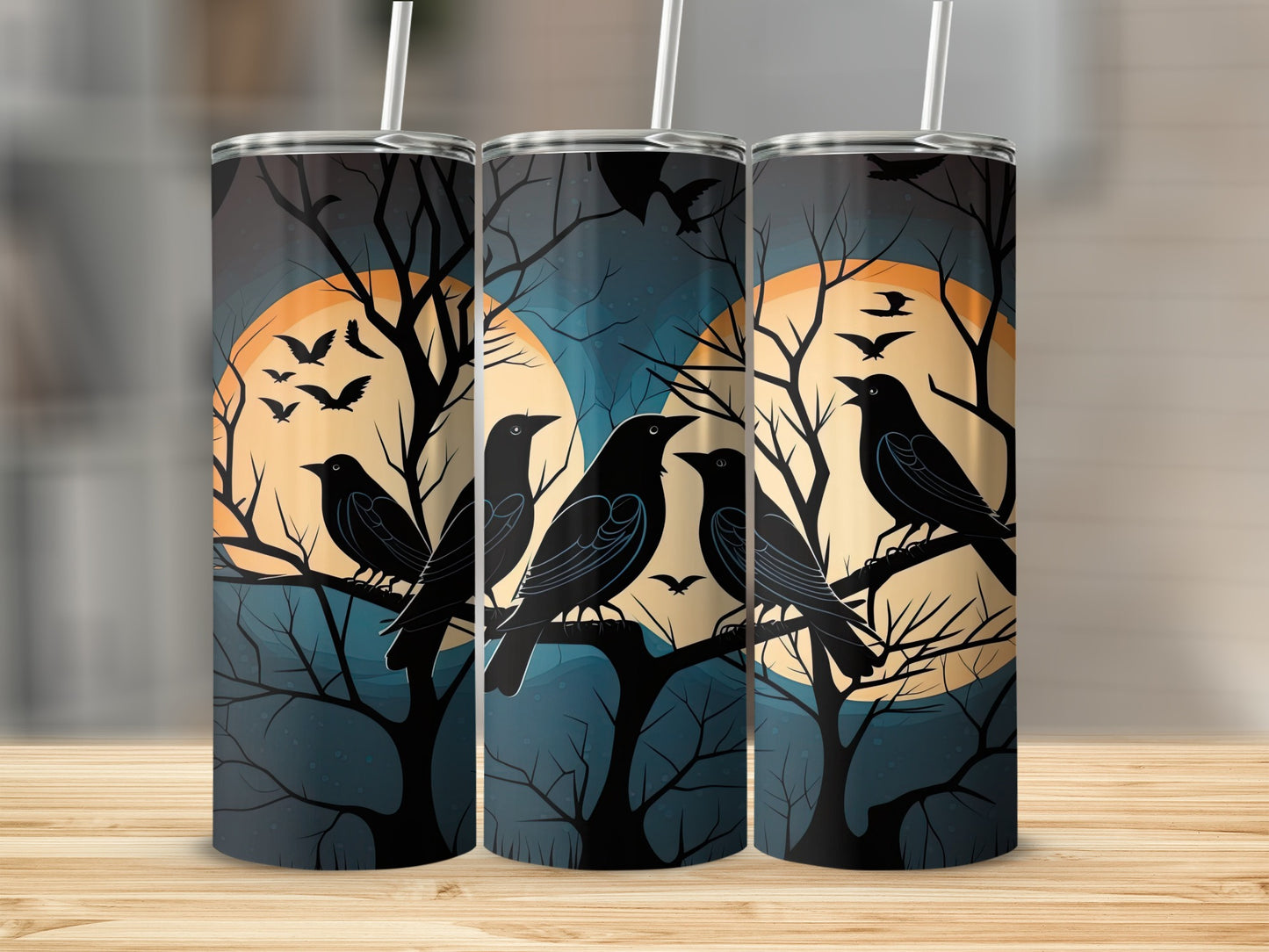 Spooky Halloween Birds and Moon Design Tumbler