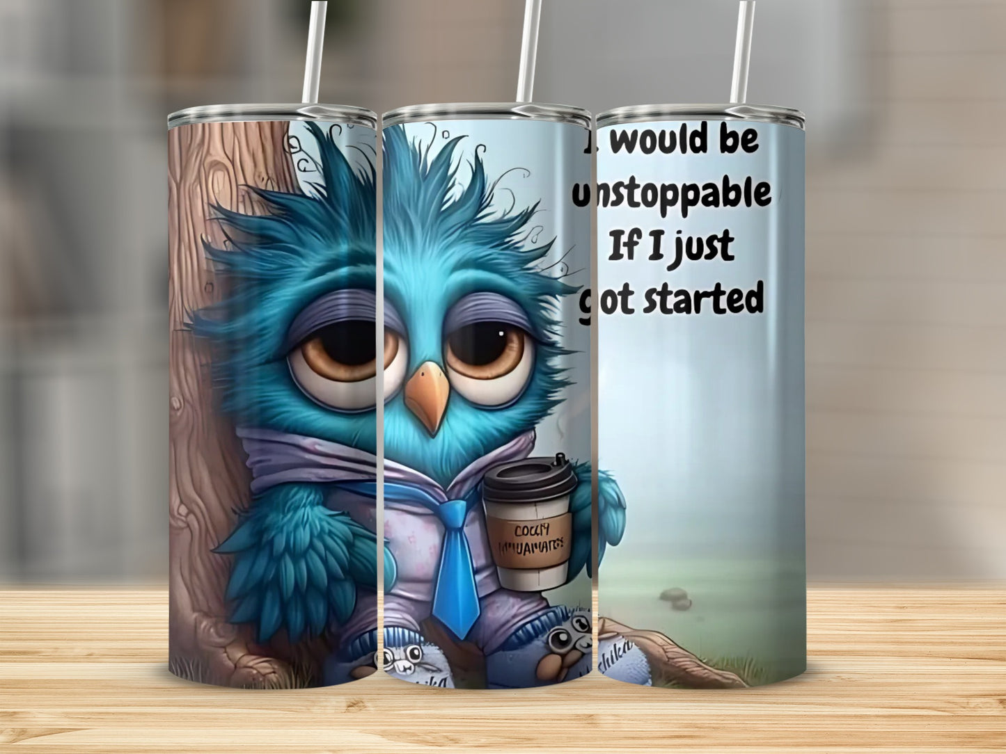 Cute Blue Owl Motivational Quote Tumbler Cup