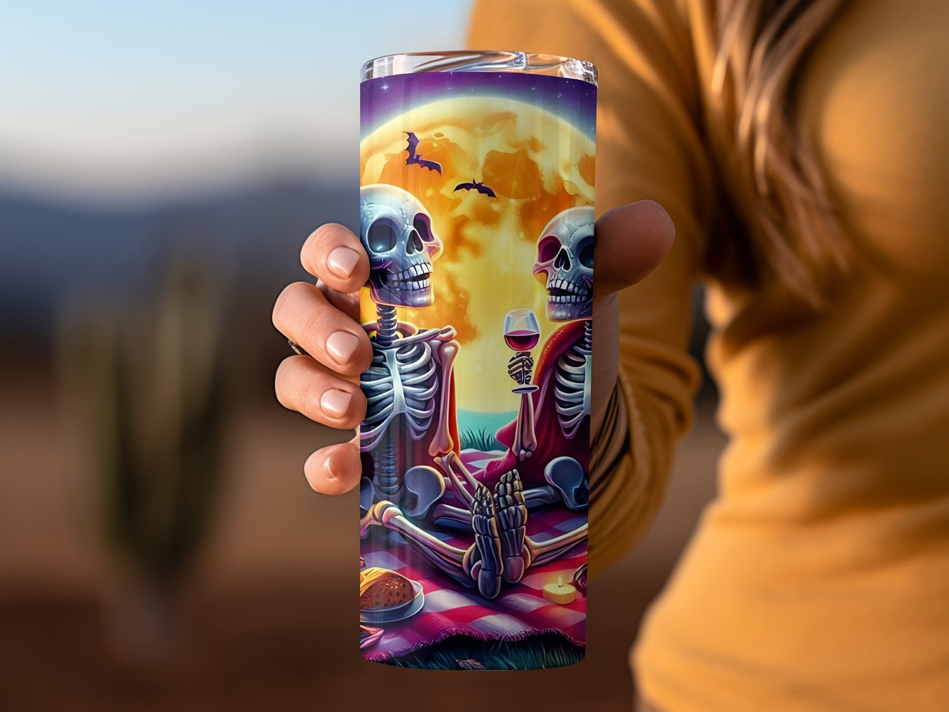 Skeletons Picnic Under Moonlit Sky Tumbler