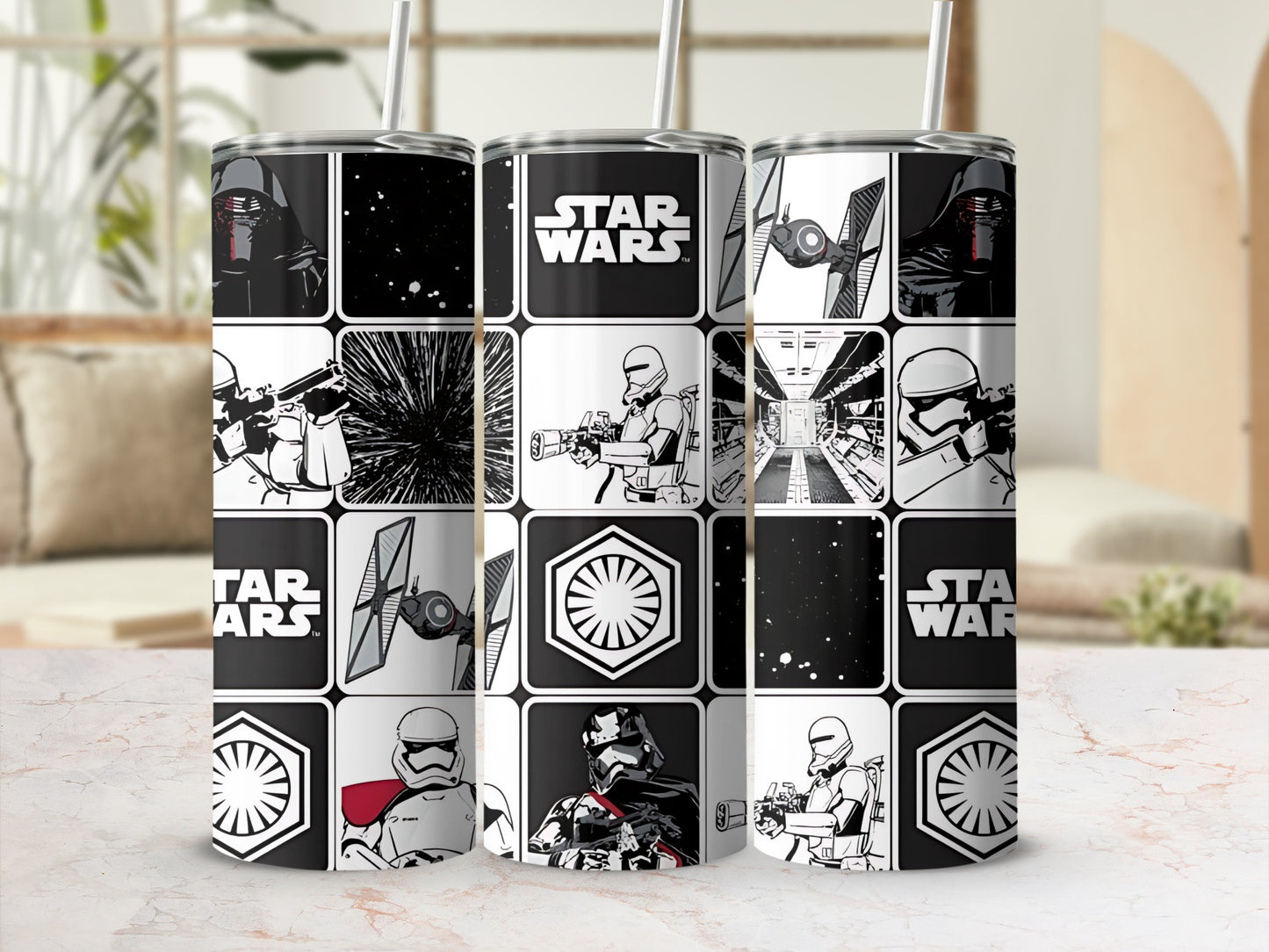Star Wars Kylo Ren Stormtrooper TIE Fighter art tumbler product type