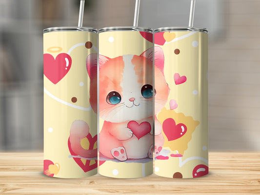 Cute Kitten with Heart Print Tumbler