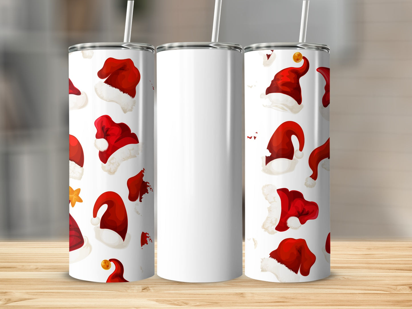 Santa Hat Pattern Insulated Tumbler Christmas Gift