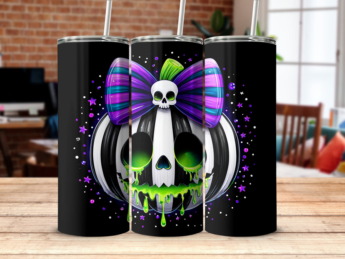 Gothic Skull Tumbler with Colorful Psychedelic Design