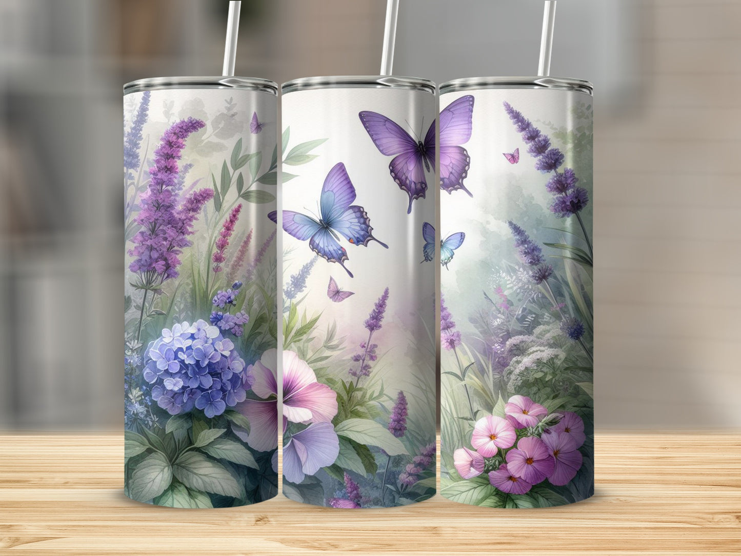 Purple Blue Butterflies Garden Floral Watercolor product type