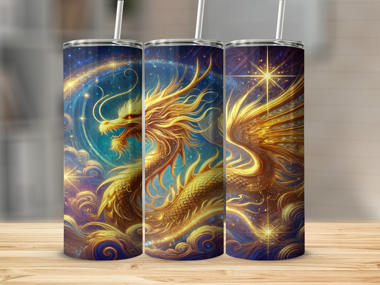 Golden Dragon in Space Fantasy Design Tumbler