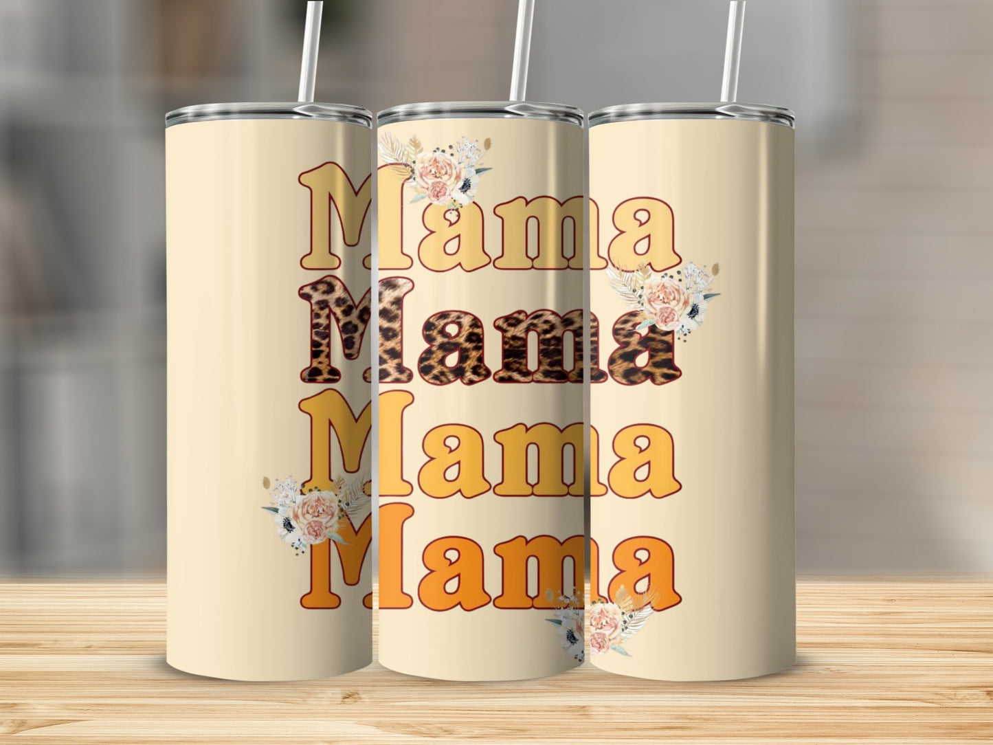 Floral Mama Tumblers with Vintage Leopard Print Design