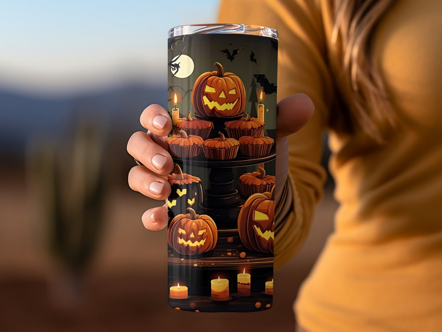 Spooky Halloween Pumpkins and Candles Tumbler Product