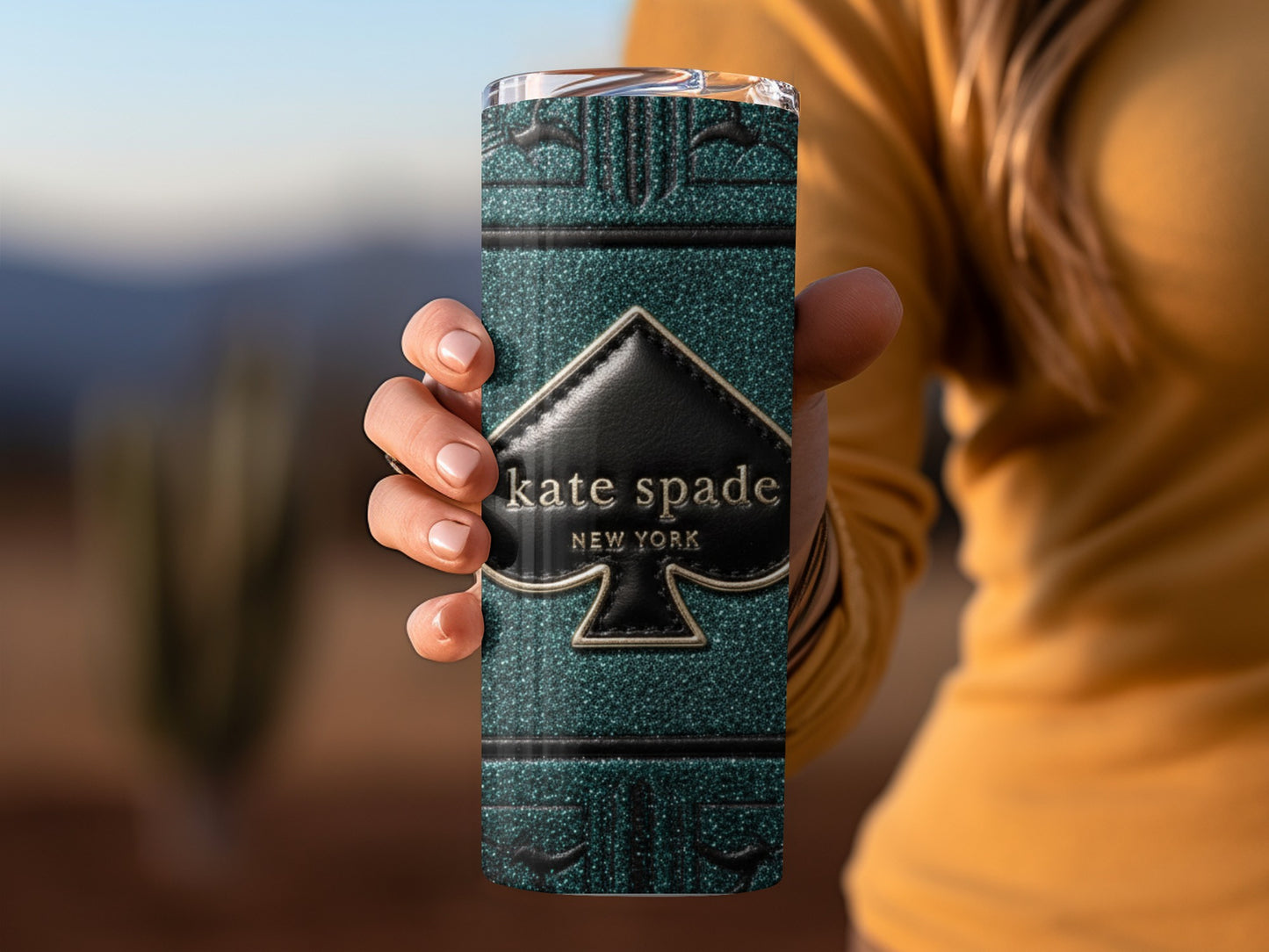 Inspired By Fabulous Kate Spade New York Spade Logo On Teal Shimmer Tumblers