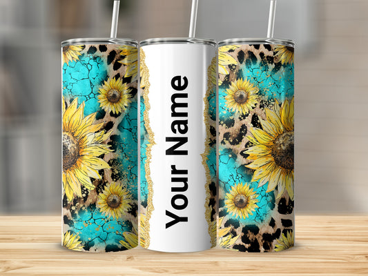 Personalized Sunflower and Turquoise Tumbler with Name