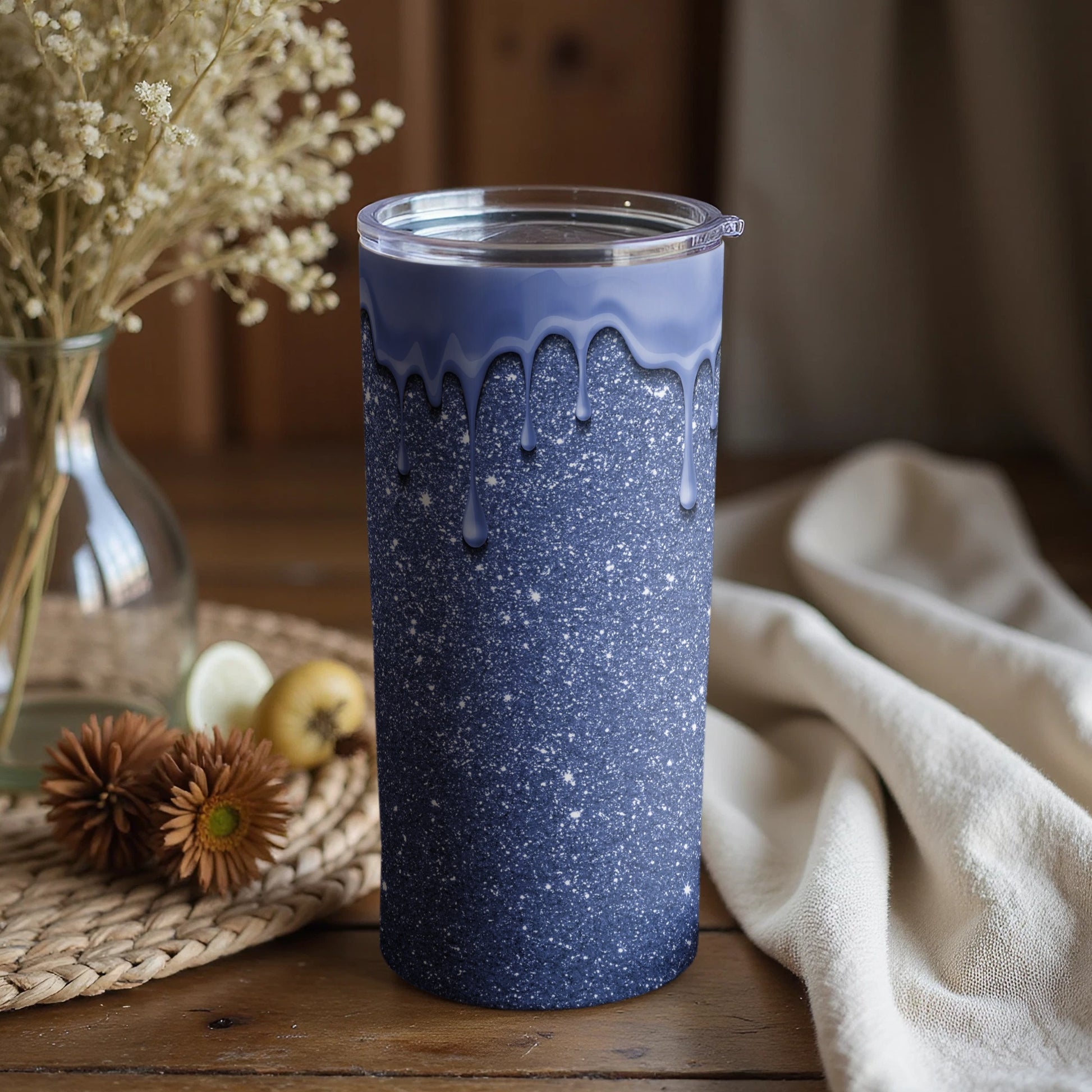 Elegant Starry Night Blue Dripping Tumbler Product