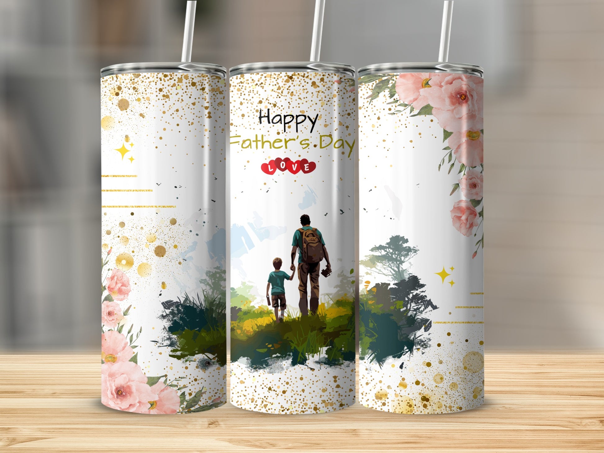 Happy Father's Day Love Floral Design Stainless Tumbler