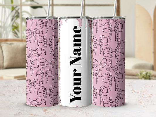 Customizable Pink Bow Pattern Tumbler Cup
