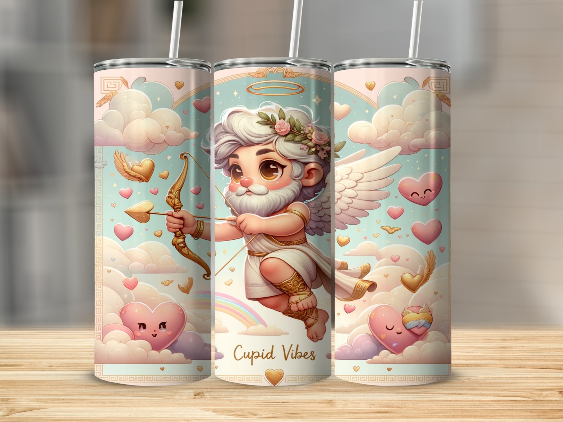 Cupid Vibes Cute Cartoon Design Tumbler Cup