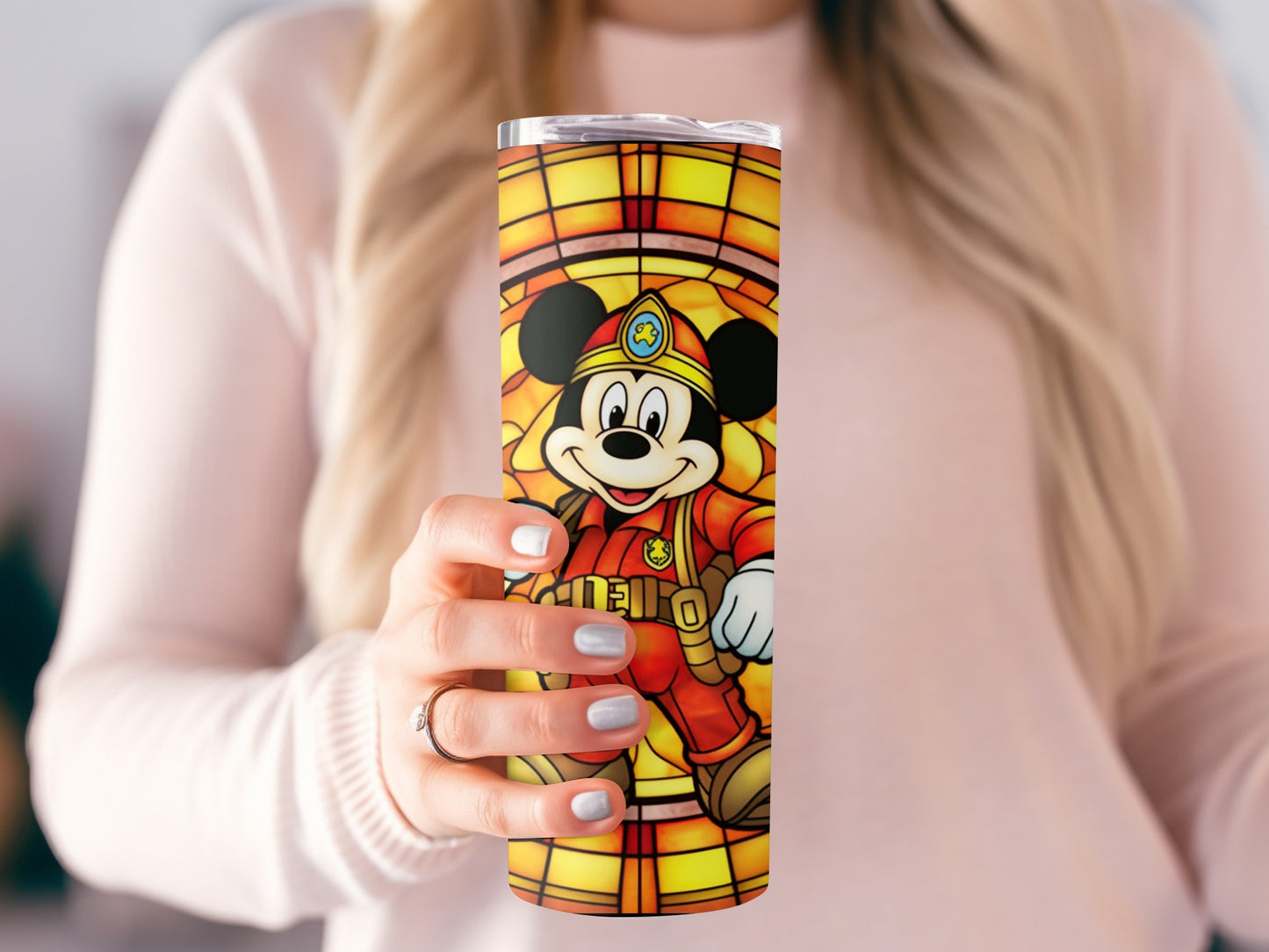 Bright Firefighter Cartoon Design Stainless Steel Tumbler