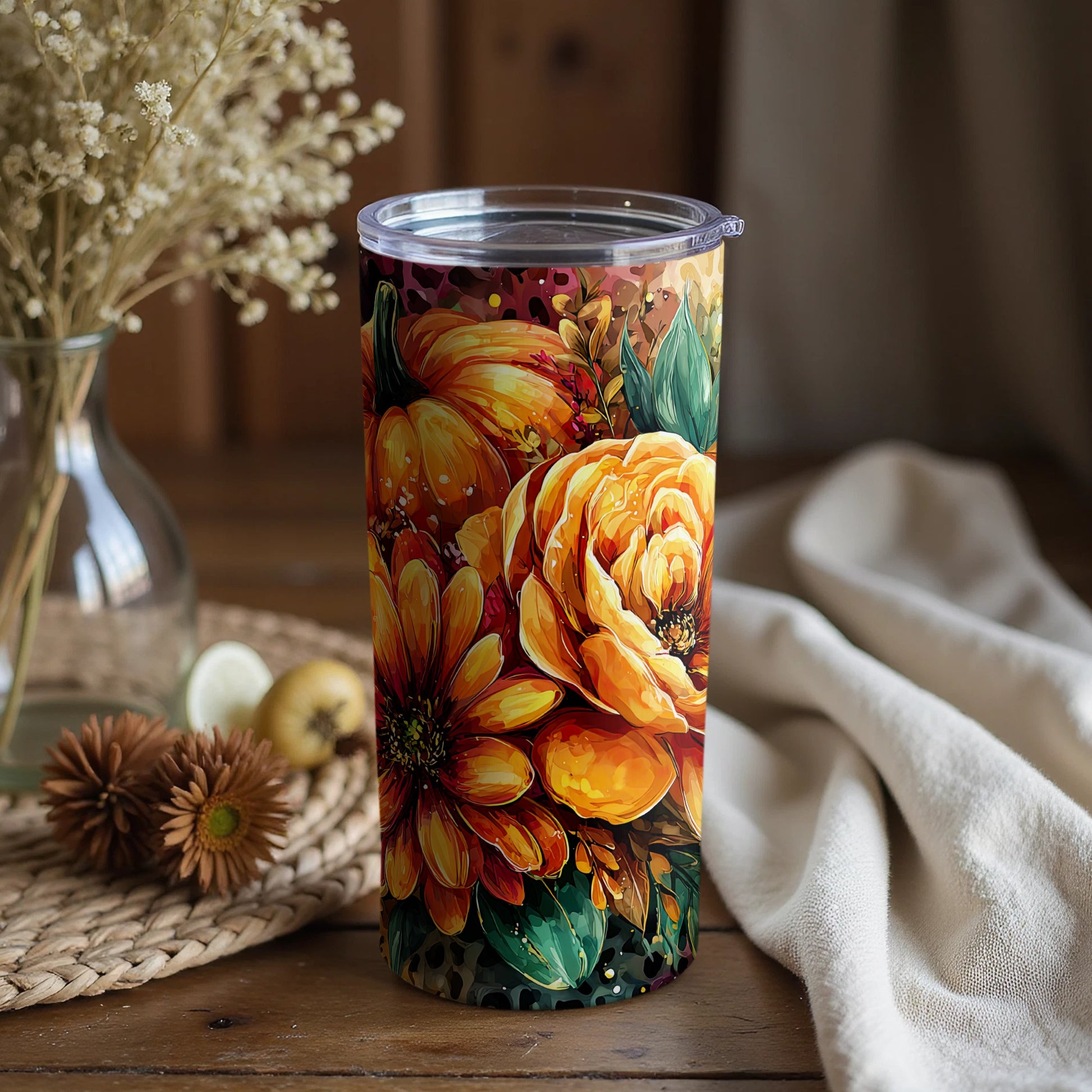 Vibrant Tropical Flower Design Tumbler Cup for Your Drinks