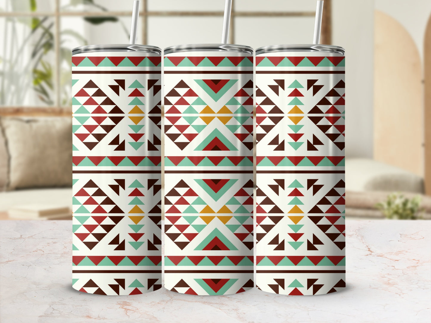 Colorful Geometric Pattern Insulated Drink Tumbler