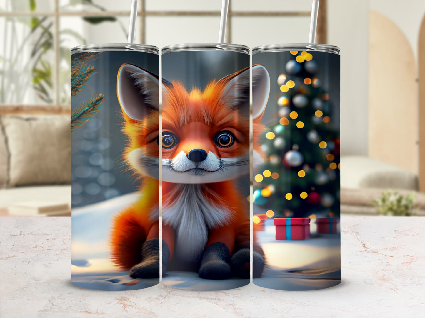 Cute Holiday Fox and Christmas Tree Tumbler