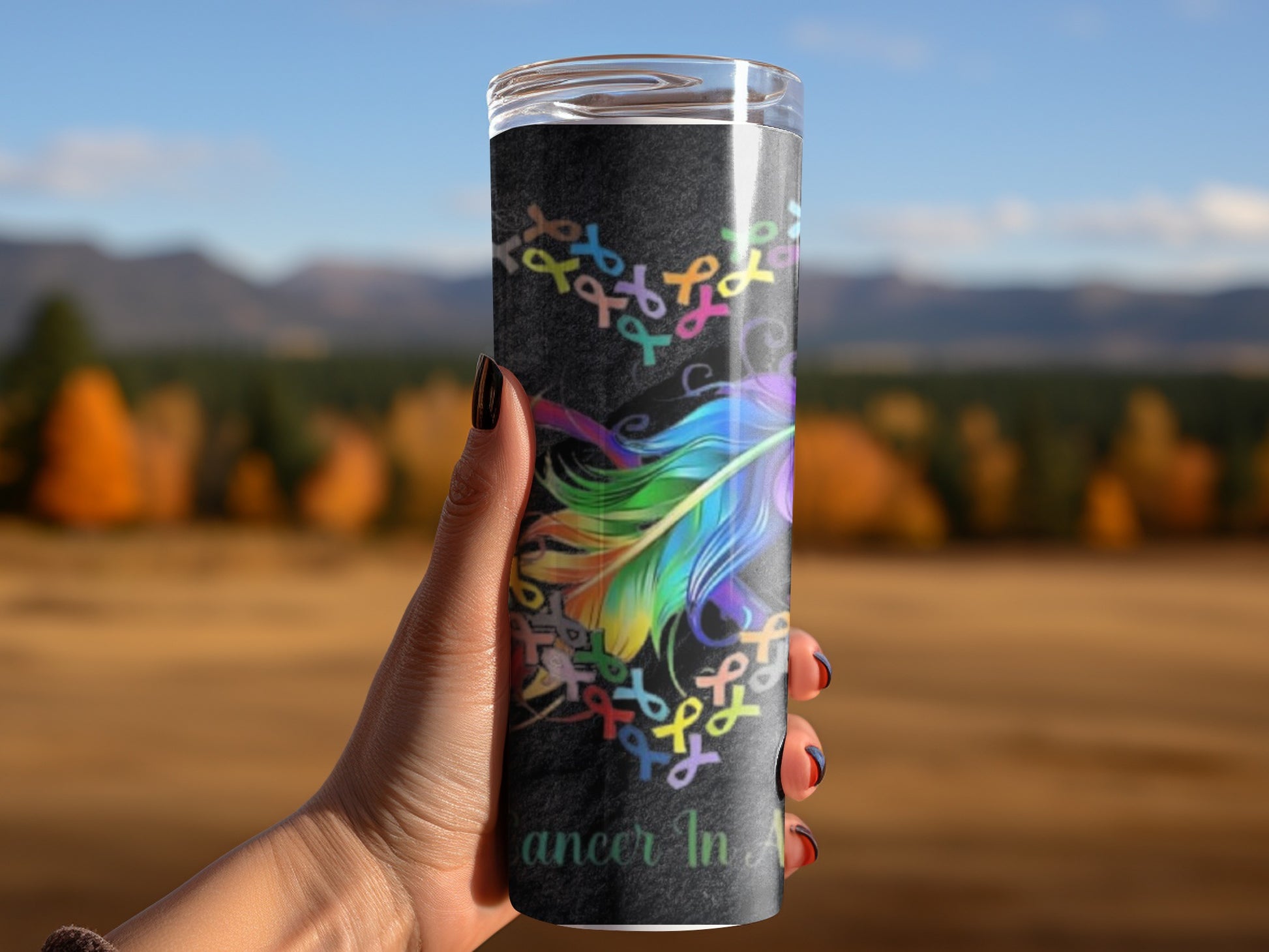 Colorful Cancer Awareness Feather Tumbler Product