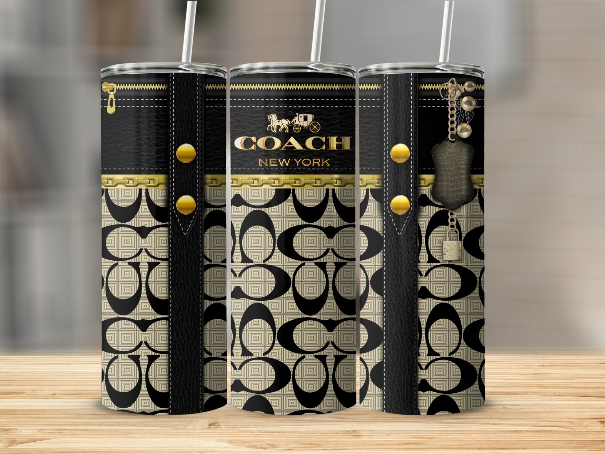 Stylish Coach New York Thermal Tumbler with Gold Accents