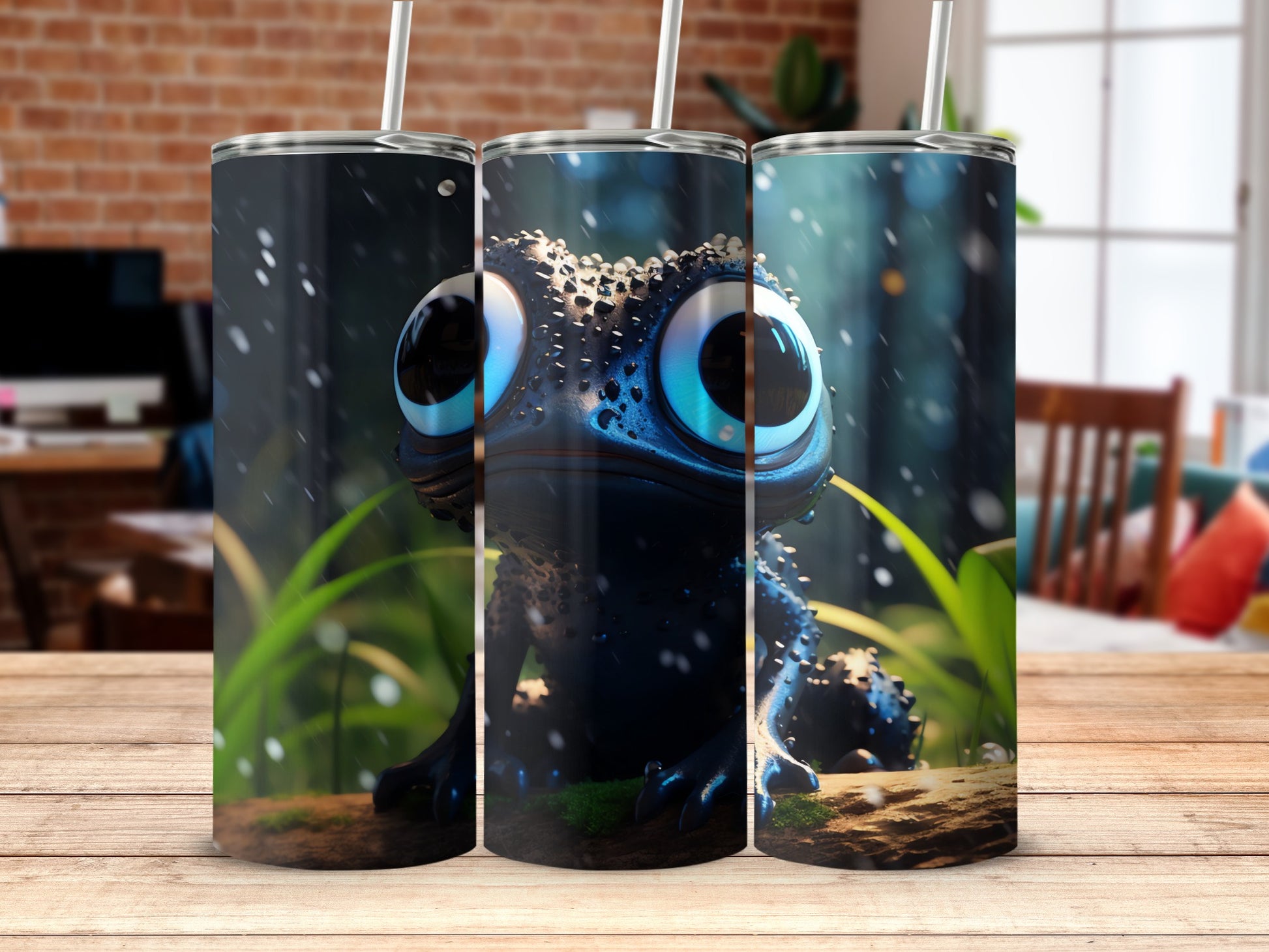 Whimsical Big Eyed Blue Frog Raining Forest Tumbler product type