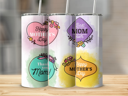 Colorful Mother's Day Tumblers with Heartwarming Messages