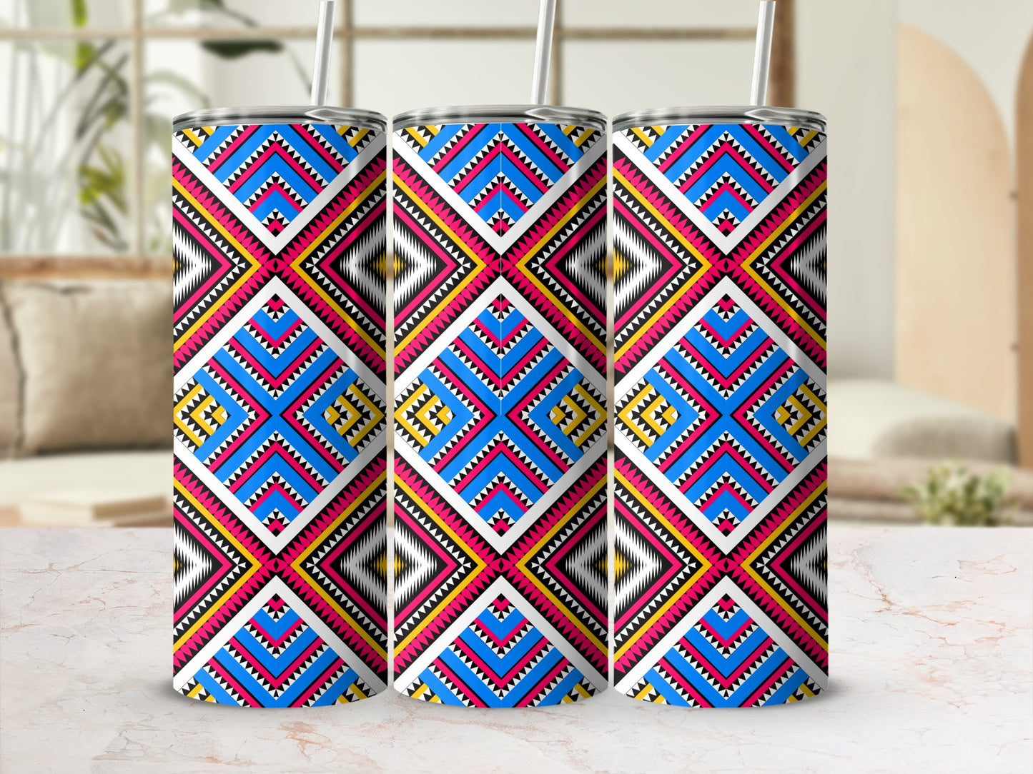 Vibrant Geometric Patterned Insulated Tumbler Product