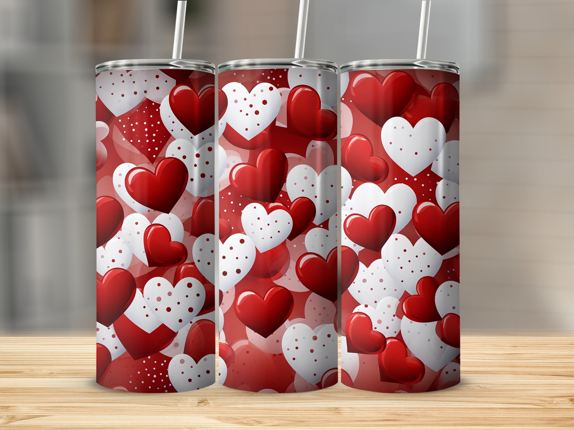 Red and White Hearts Pattern Tumbler Cup Product
