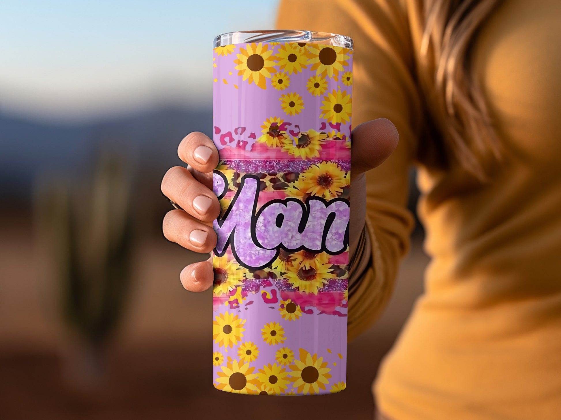 Sunflower and Leopard Print Mom Tumbler Cup for Moms