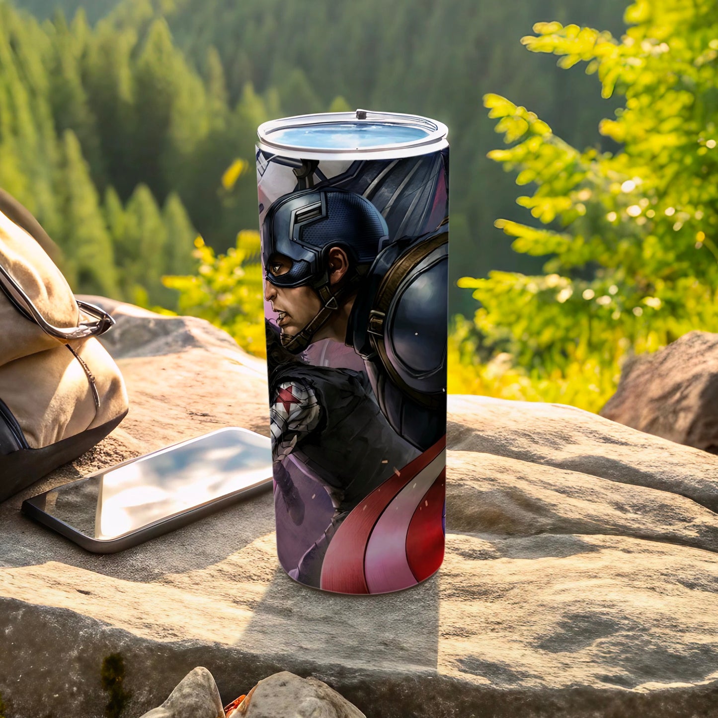 Captain America Themed Tumbler for On-the-Go Use