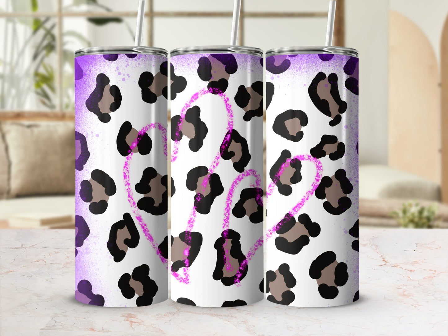 Purple Leopard Print with Heart Pattern Tumbler