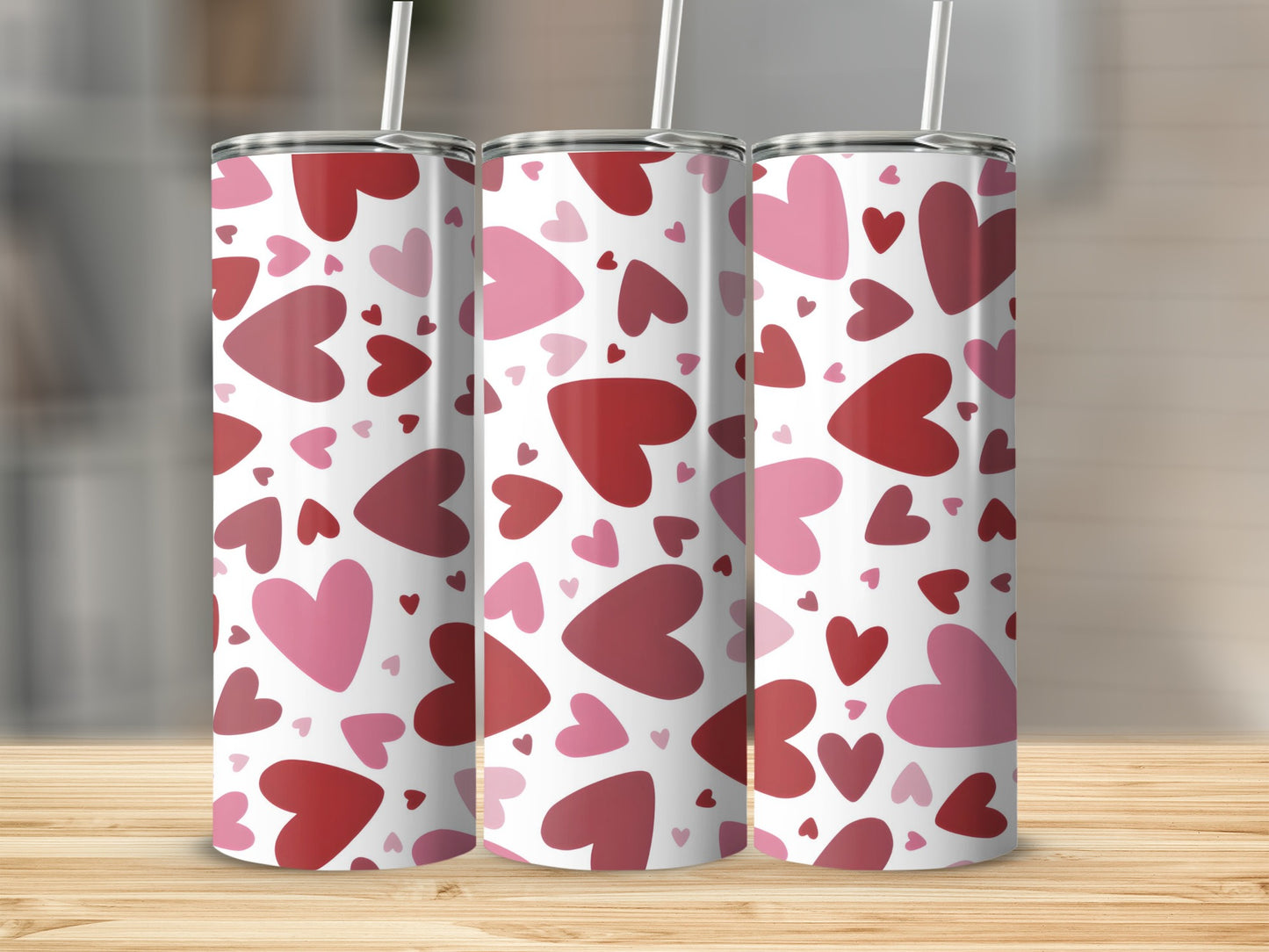 Artistic Red and Pink Hearts Pattern Design Tumbler