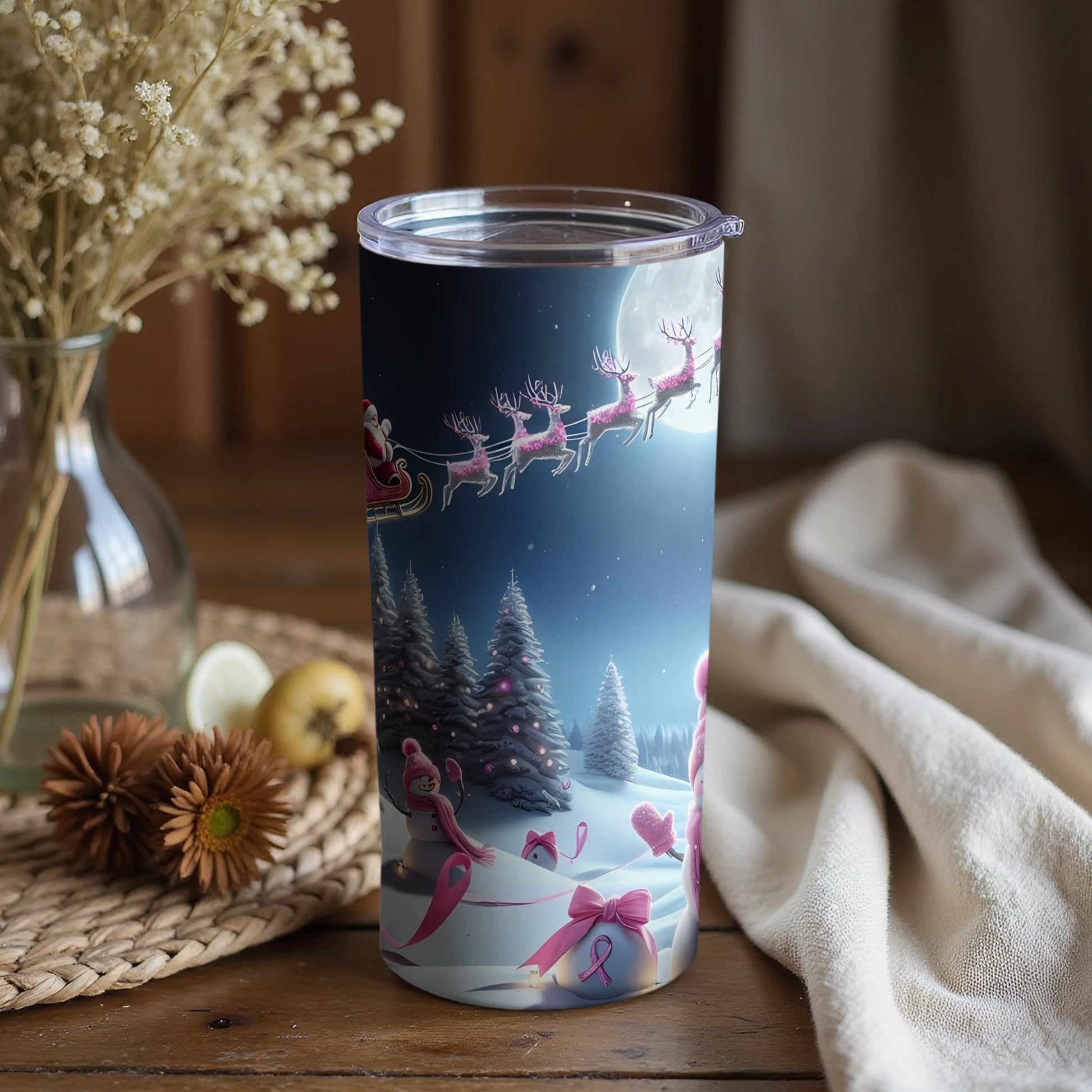 Santa and Reindeer Flight Night Scene Tumbler