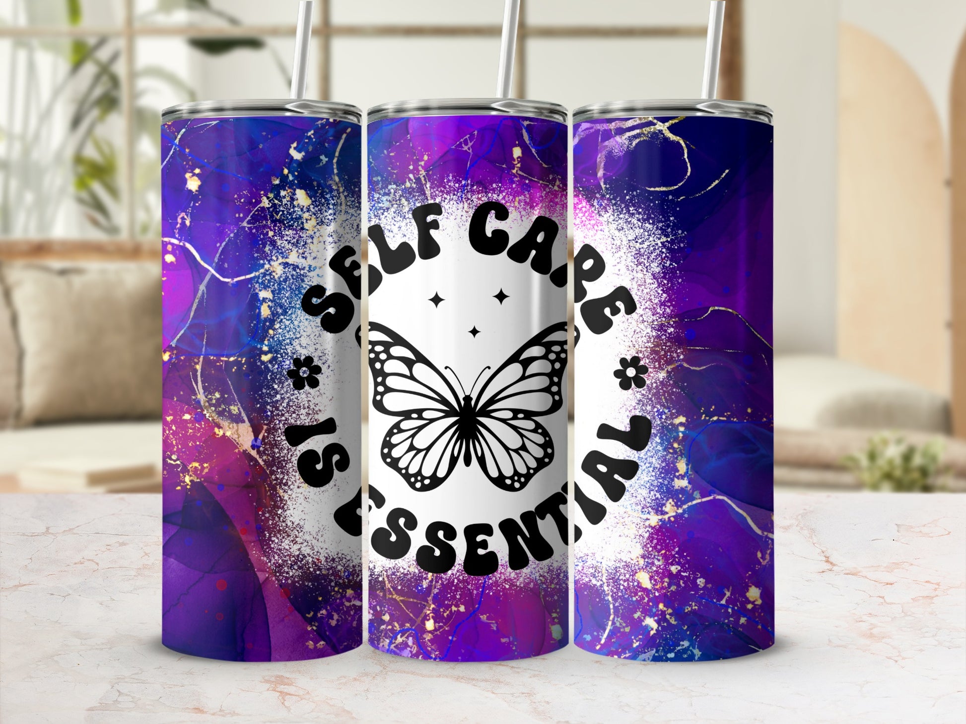 Self Care Is Essential Butterfly Tumbler