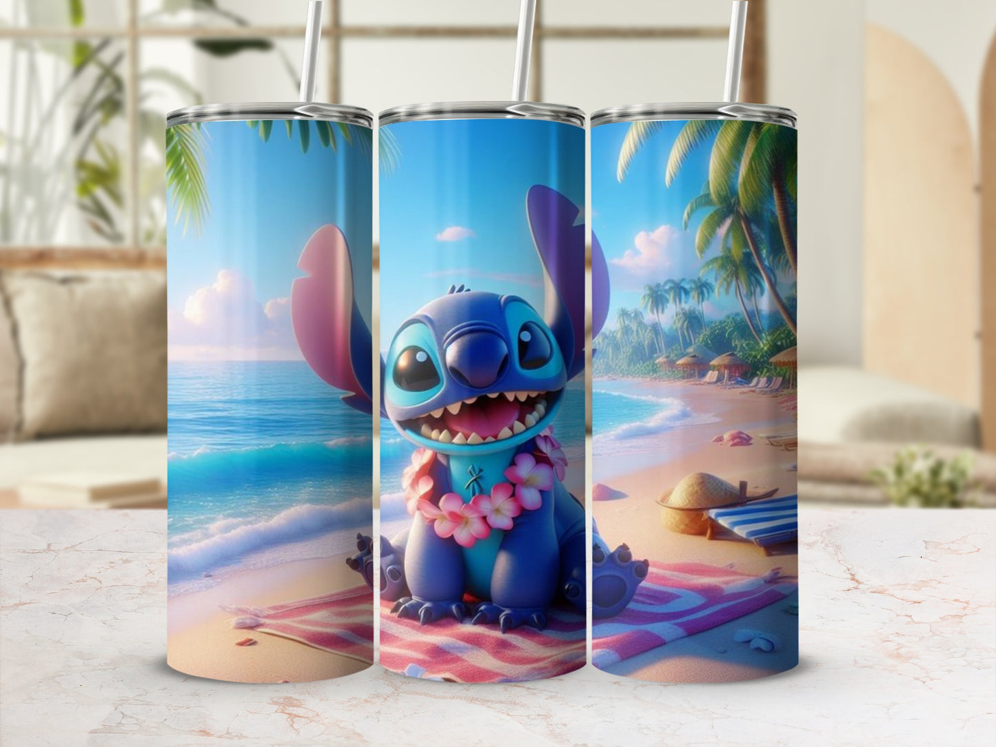 Adorable Beach Scene with Cute Cartoon Character Tumbler