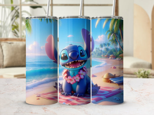 Adorable Beach Scene with Cute Cartoon Character Tumbler