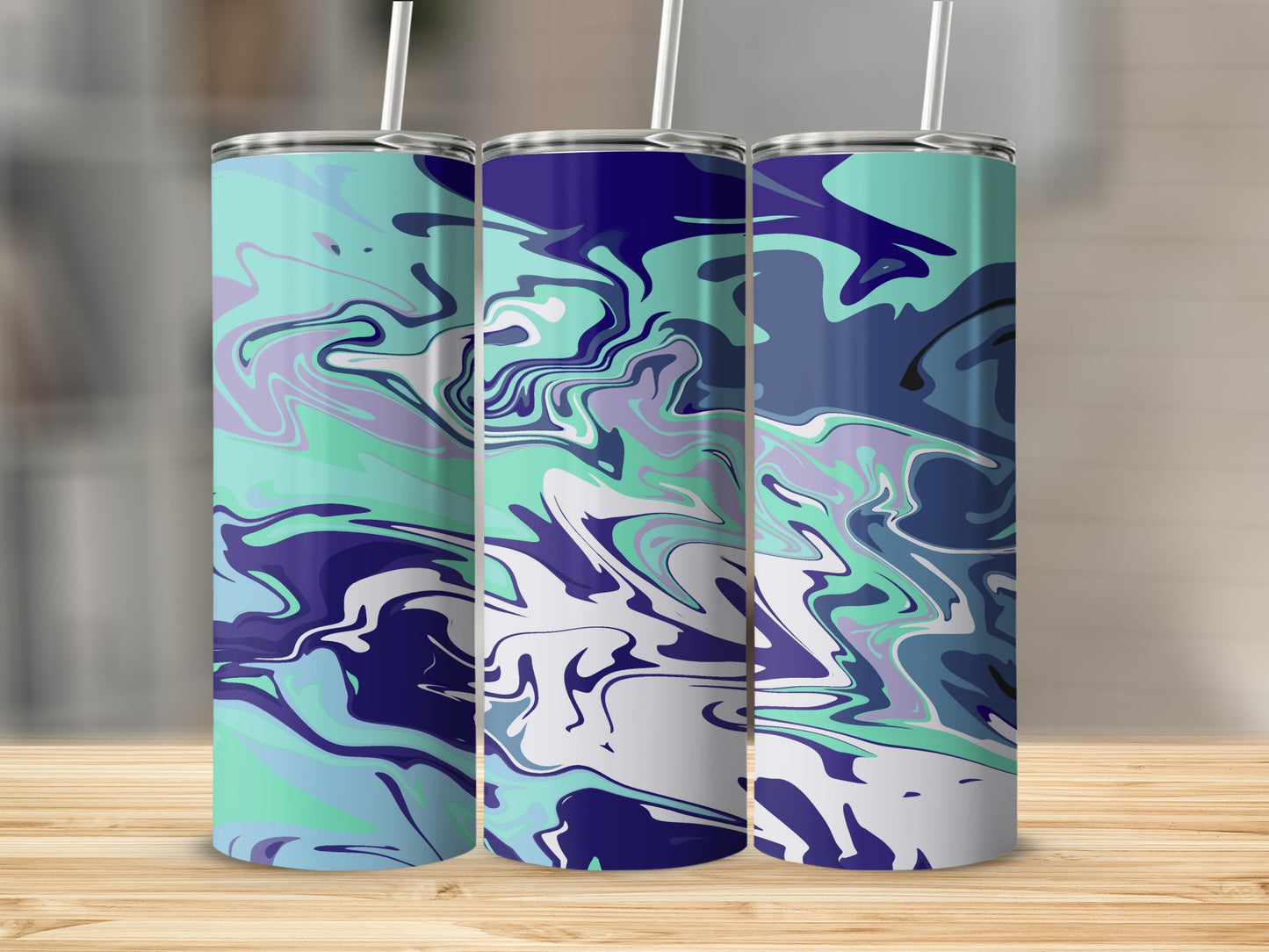 Abstract Blue and Green Swirl Design Tumbler