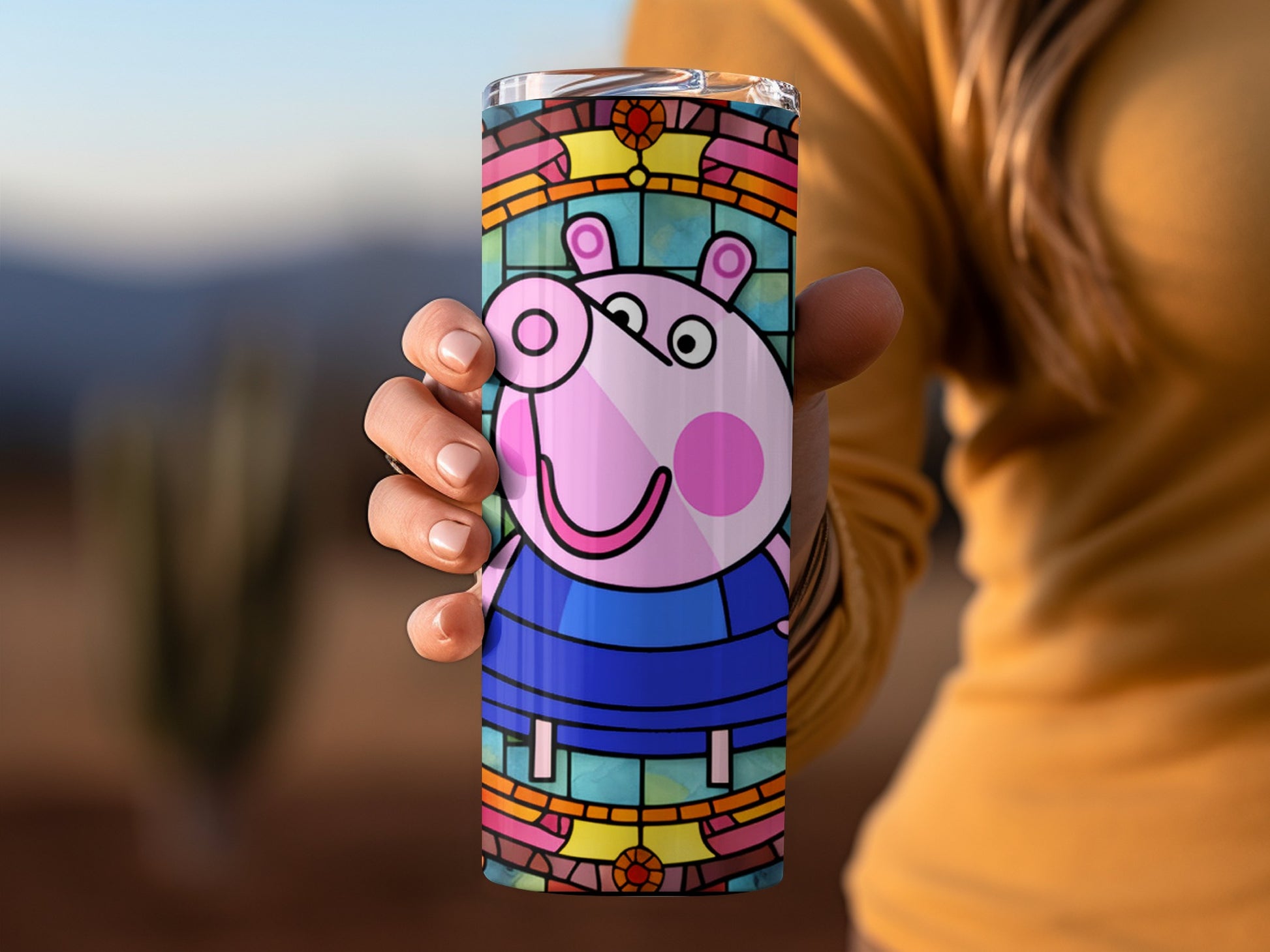 Colorful Cartoon Pig Travel Tumbler for Kids and Adults