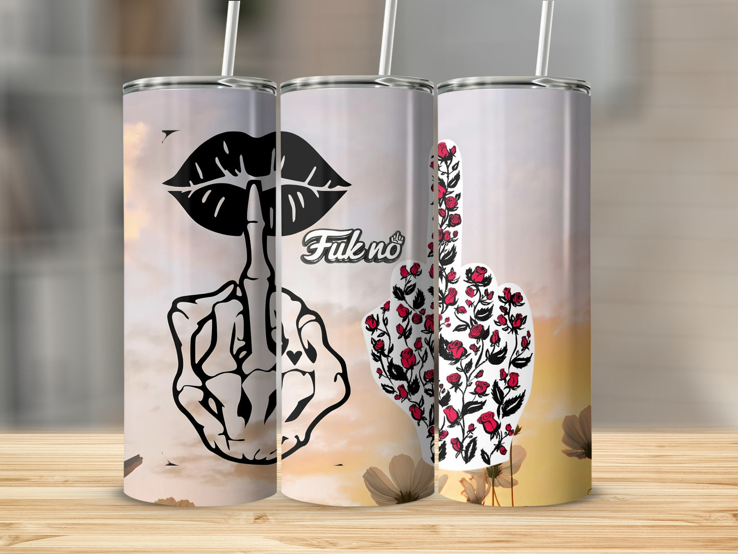Fuk No Finger Gesture Graphic Tumbler with Straw